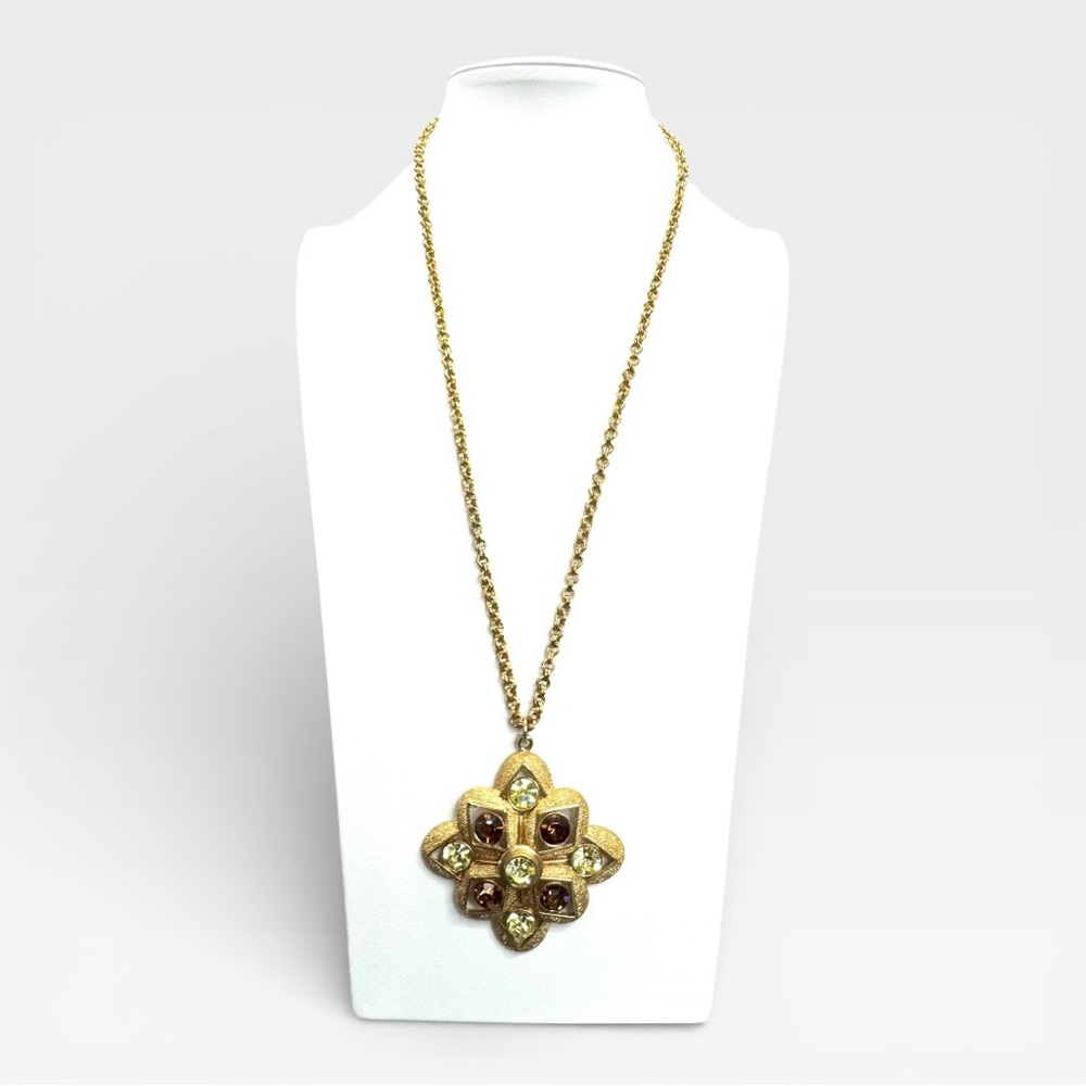 SARAH COVENTRY Vintage “Starburst" Peridot & Topaz Crystal Pendant Necklace - Picture 6 of 13
